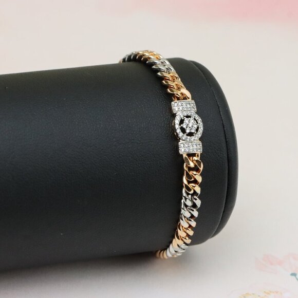 "Elegant Dual-Tone Rose Gold & Silver Bracelet with CZ Centerpiece, XPBL0838 - Picture 7 of 11